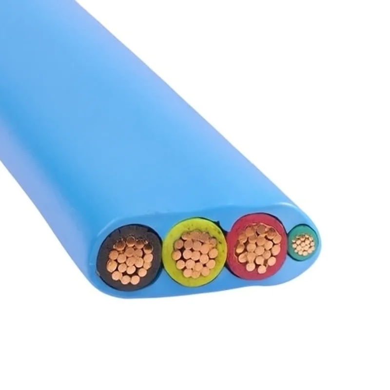 1/0 3 Heavy Duty Flat W/GRND THW/Submersible Pump Cable Copper Navy Blue PVC Jacket 600V