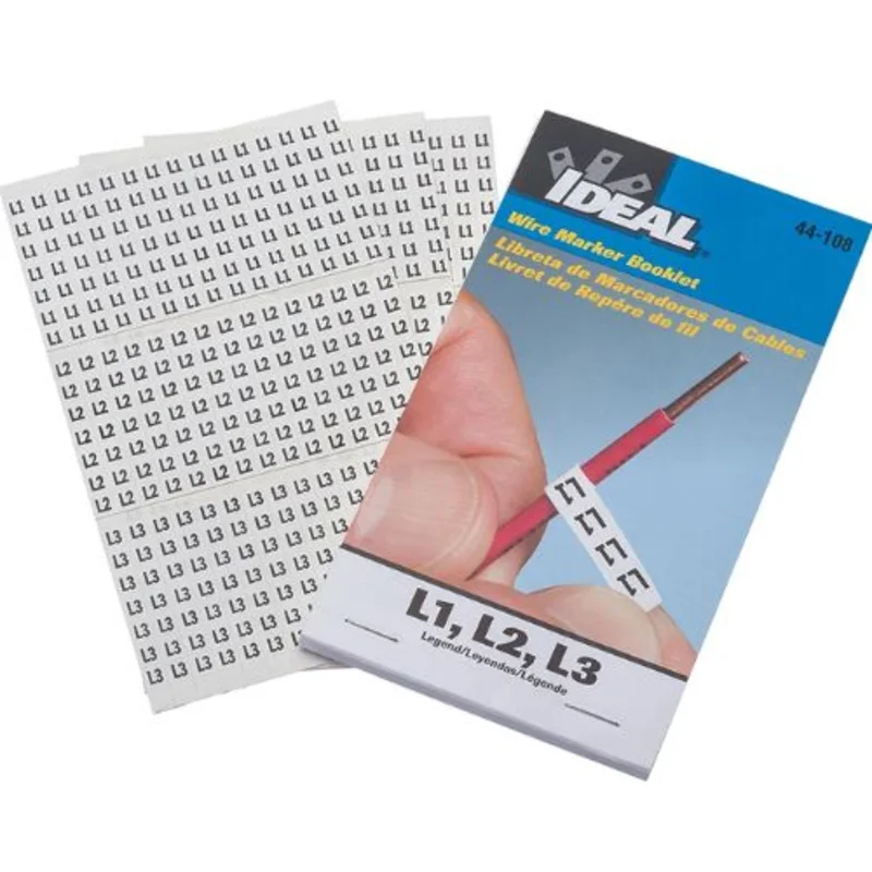 1-1/2 in L x 1/4 in W Pre-Printed Wire Marker Booklet Black Non-smear 44-110