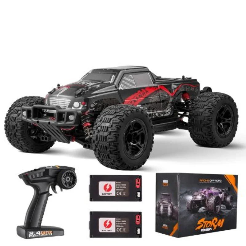1:10 Scale RC Car 4WD Off-Road Monster Truck 38 km/h 45 Wheelie 2 Batteries for Kids 8+