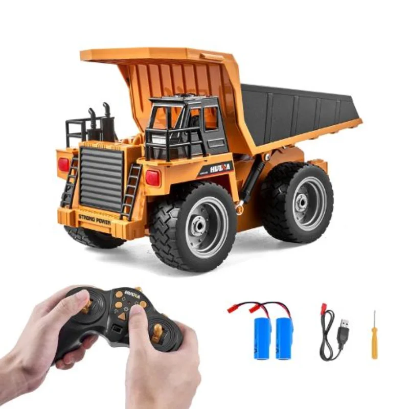 1:18 RC Dump Truck  9-Channel Remote Control Vehicle with Metal Bed & Lights, 2 Batteries, for Kids 8+