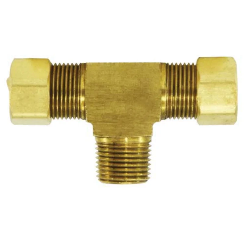 1/2 Inch Tube OD 1/2 Inch 3/8 Inch Male NPTF Barstock Branch Tee Brass 18299B