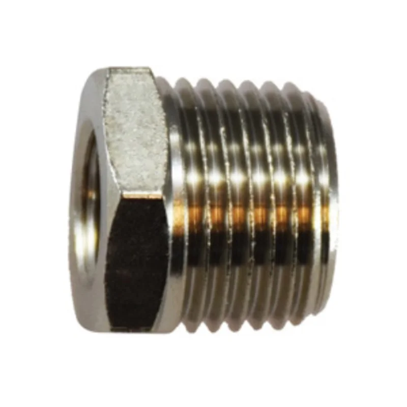 1/4 Inch Male BSPT 1/8 Inch Female BSP Pipe Bushing Nickel-Plated Brass 28873