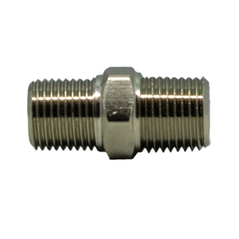 1/8 Inch BSPT 1/8 Inch MIP Hex Nipple Nickel-Plated Brass 28815