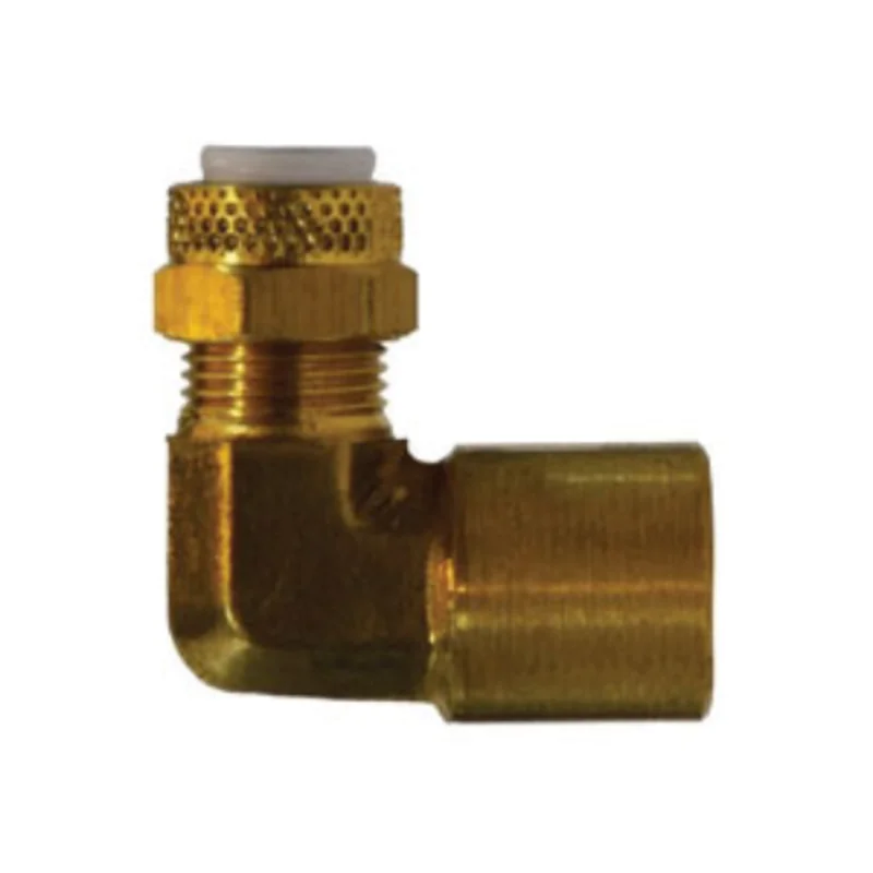 1/8 Inch Tube OD 1/8 Inch FNPTF Aluminum and Copper Tubing 90 deg Elbow Brass 20300