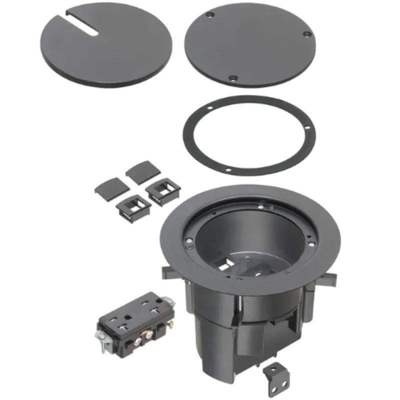 1 Gang RETRO Round Electrical Floor Box Kit With Black Cover FLBR5420BL
