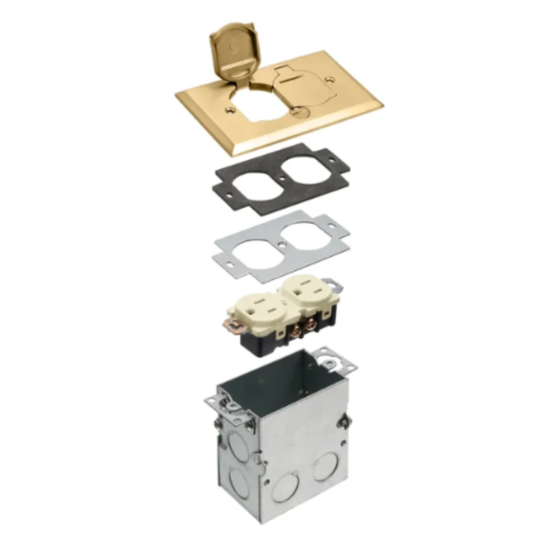 1 Gang Steel Existing Floor Box Kit With Brass Cover And Flip Lids FLB5331MB