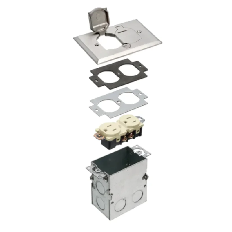 1 Gang Steel Existing Floor Box Kit With Brass Cover And Flip Lids FLB5331NL