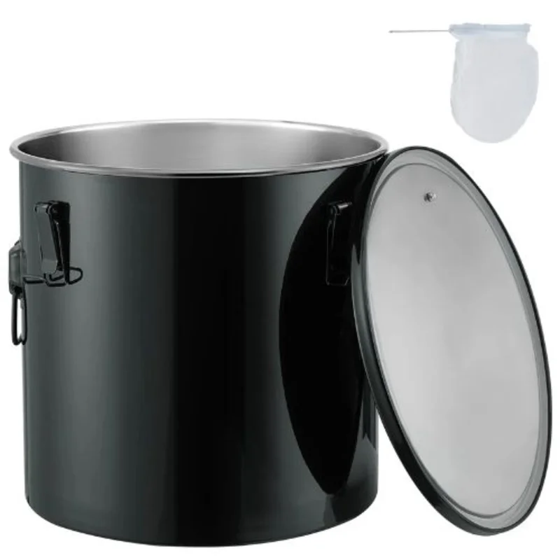10-Gal Fryer Grease Bucket Stainless Steel Oil Disposal Caddy with Rust-Proof Coating Lid Lock Clips Filter Bag  (Black)