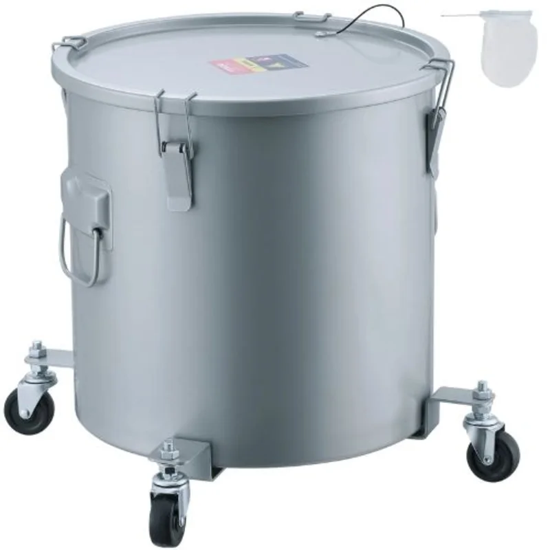 10-Gal Fryer Grease Bucket with Caster Base Rust-Proof Coating Lid Filter Bag  (Gray)