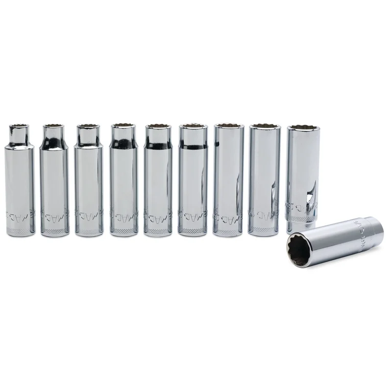 10-PC. 1/2" Drive Metric Deep Socket Set - 12-PT.