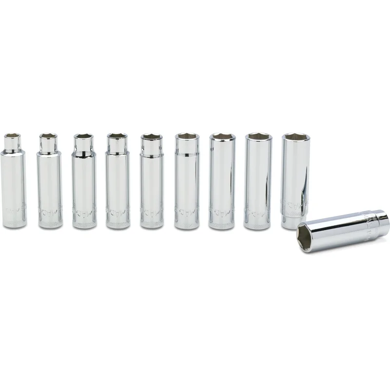 10-PC. 1/2" Drive Metric Deep Socket Set - 6-PT.