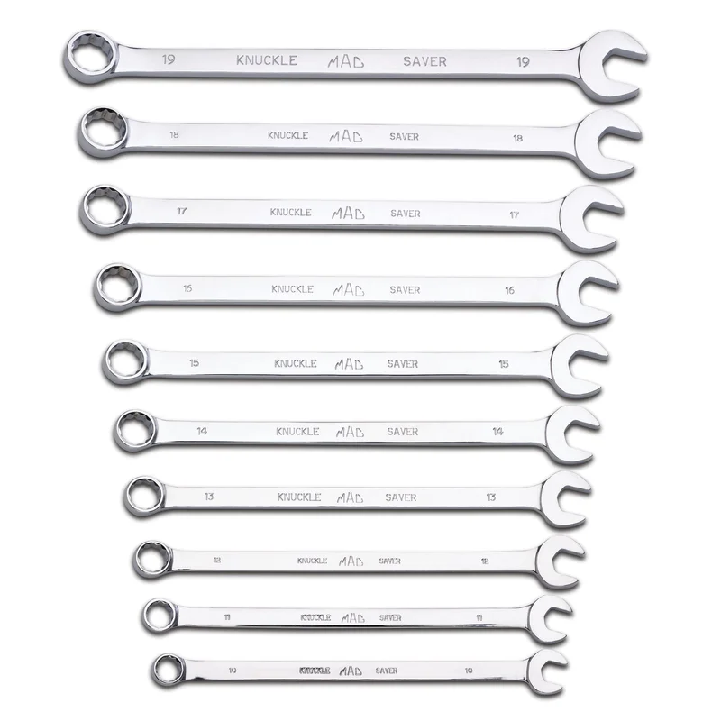 10-PC. Metric Long Knuckle Saver Combination Wrench Set - 12-PT.