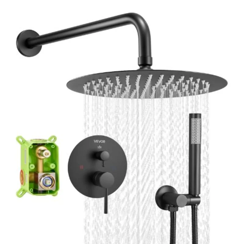 10" Round Rainfall Shower System with Handheld (Matte Black)