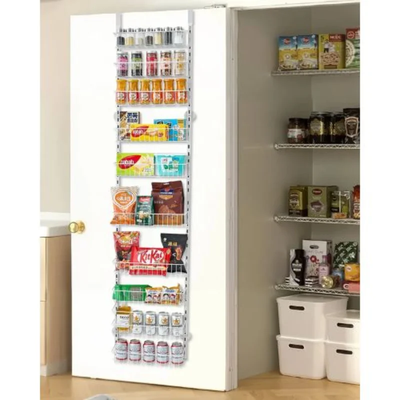 10-Tier Over the Door Pantry Organizer Adjustable Steel Spice Rack for Kitchen, Laundry, and Bathroom (White)