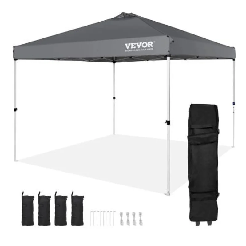 10 x 10 ft Pop Up CanopyTent Silver Coated Tarp with Portable Roller Bag and 4 Sandbags Waterproof and Sun Shelter Gazebo for Outdoor