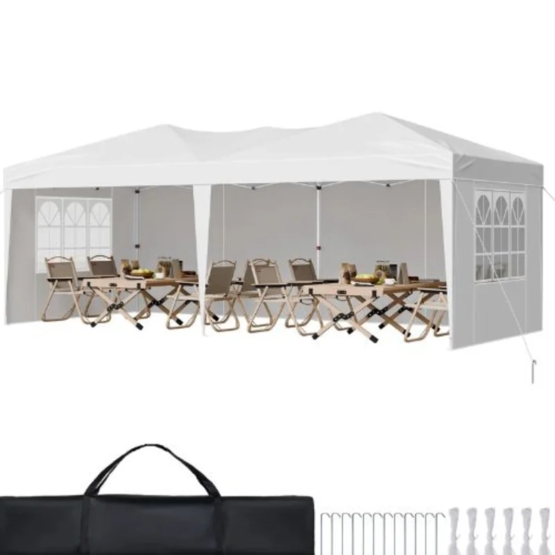 10 x 20 ft Pop Up Canopy FT Instant Canopy Portable Gazebo with 3 Sidewalls & 2 Ventilated Windows for Events Patio Backyard Party