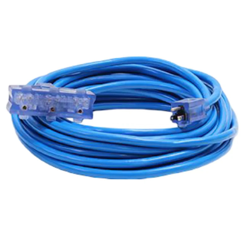 100FT 12/3 SJTW Cold Weather Triple Tap Extension Cord With CGM Blue