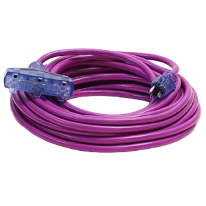 100FT 12/3 SJTW Cold Weather Triple Tap Extension Cord With CGM Purple