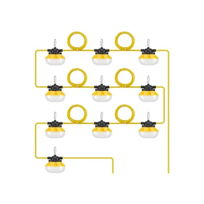 100FT Linkable Heavy Duty 100W Industrial Rugged LED String Work Light Set 10 Lamp 5000K 10,000 Lumens