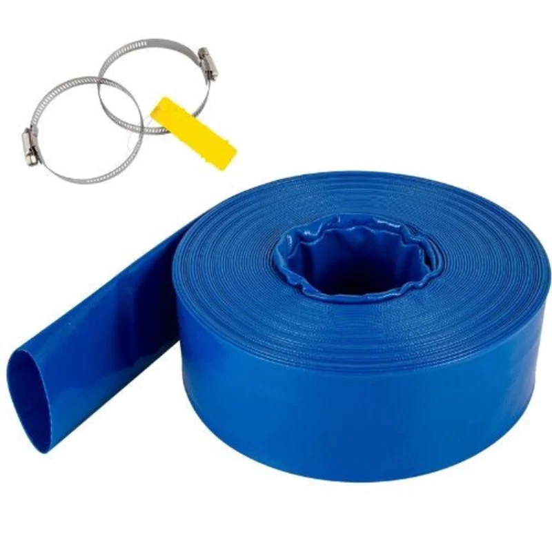100FT PVC Lay Flat Backwash Drain Hose with Clamps Heavy Duty, Weatherproof
