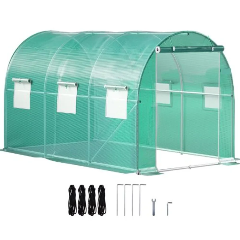 1077' Ft Green Portable Plant Hot House with Galvanized Steel Hoops Walk-in Tunnel Greenhouse VV-TG-1077GREEN