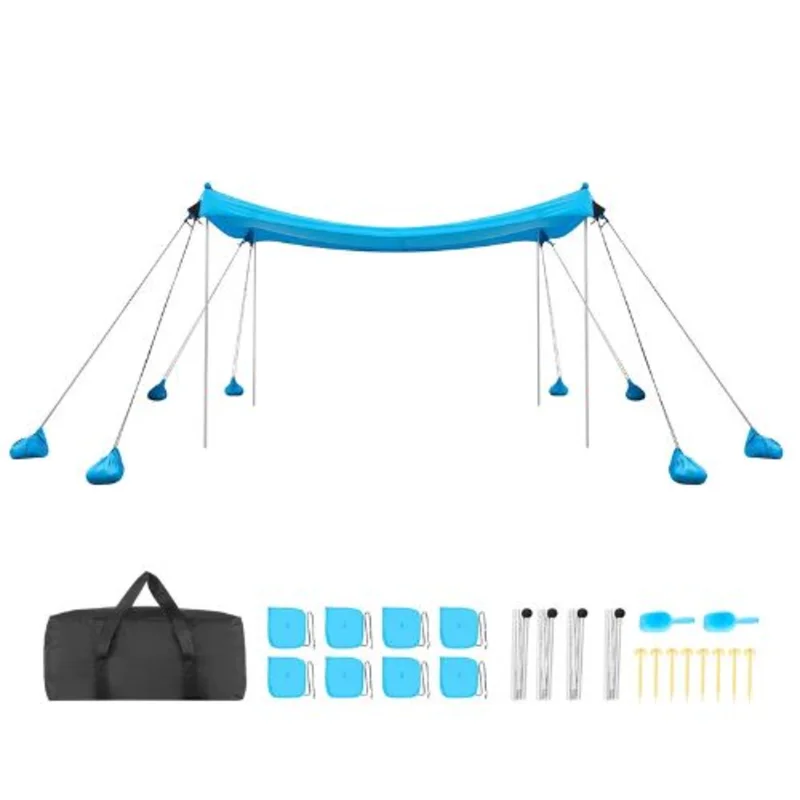 10x10 ft Beach Tent Sun Shelter with UPF50+ Sun Protection 6.6 ft Tall with 8 Sandbags for Family Outings Camping