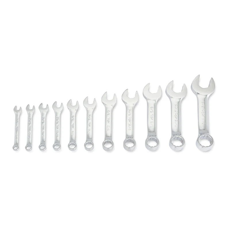 11-PC. SAE Knuckle Saver Stubby Combination Wrench Set - 12-PT.