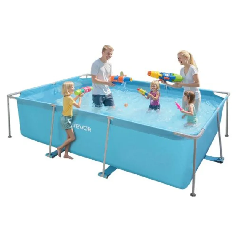 118 x 78 x 30 Inch Rectangular Frame Pool Steel Metal Above Ground Swimming Pool 1046 Gallon Easy Setup