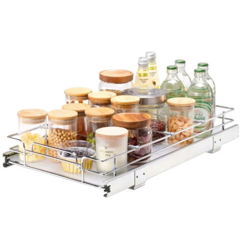 11W X 21D X 3.15H Inches Heavy Duty Slide Out Pantry Shelves Steel Roll Out Drawers Sliding for Kitchen LX-C9261B