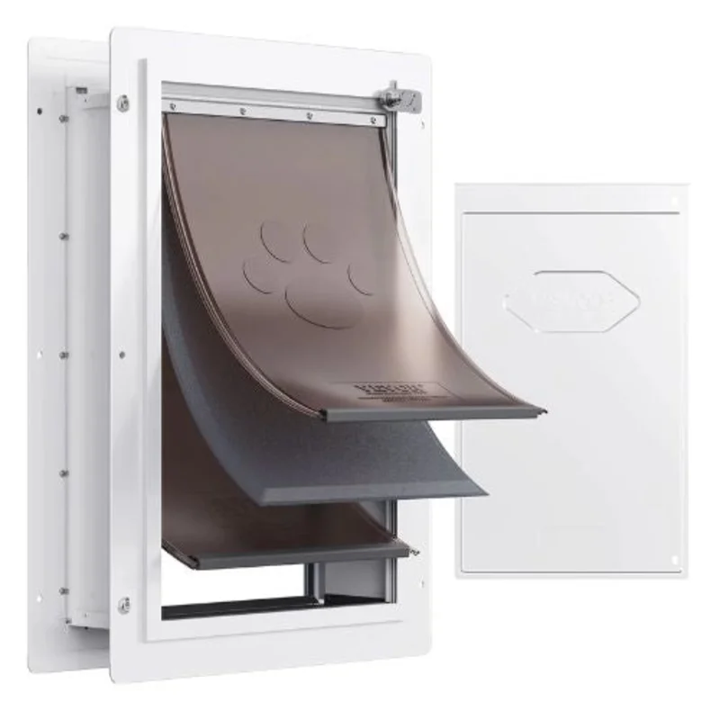 12.28" x 17.13" Pet Door Metal Frame with Lock and 3-Flap System Weatherproof Doggy Door for Cat Doggie Kitties