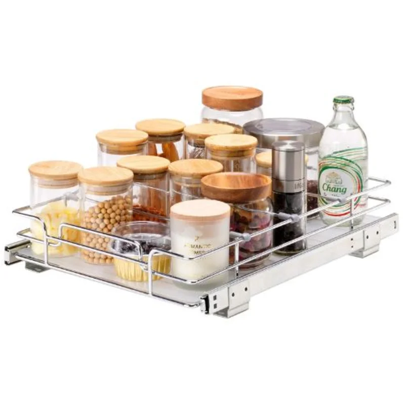 12.6Wx16.5Dx3.5H inches Heavy Duty Slide Out Pantry Shelves Steel Roll Out Drawers Sliding for Kitchen LX-C9139B