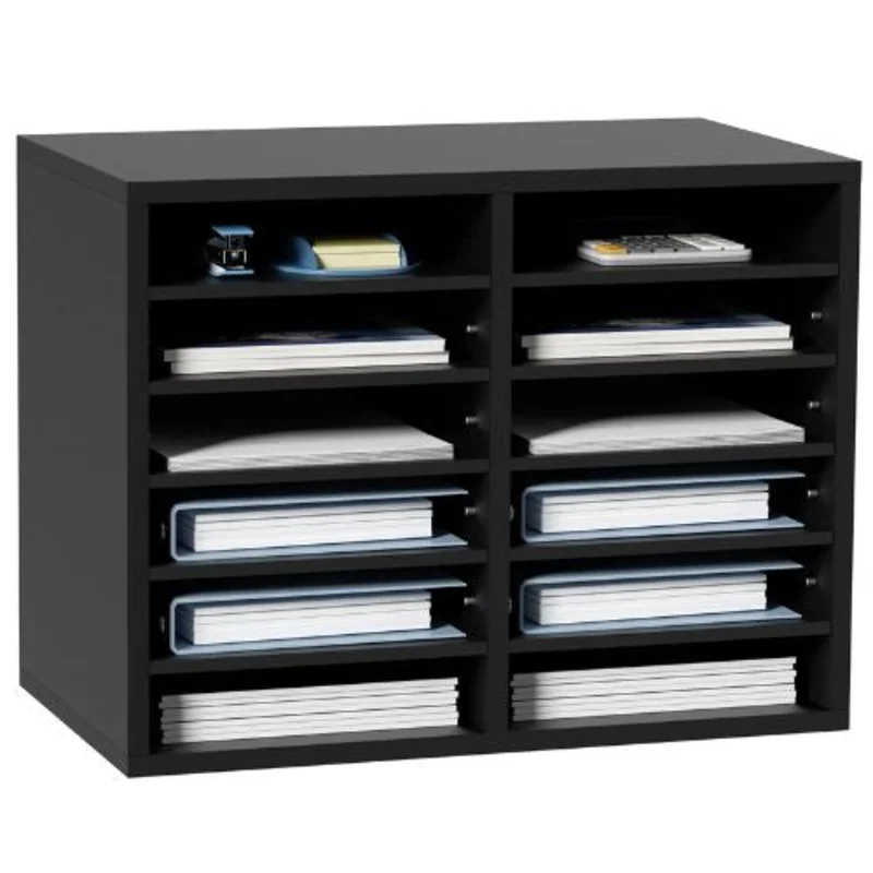 12 Compartments Wood Literature Organizer with Removable Shelves Mailboxes Slot for Office Home Classroom