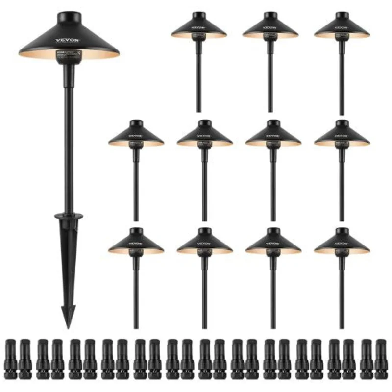 12 Pack 3W LED Landscape Path Lights, 3000K Warm White, IP66 Waterproof 12V-24V for Yard & Garden