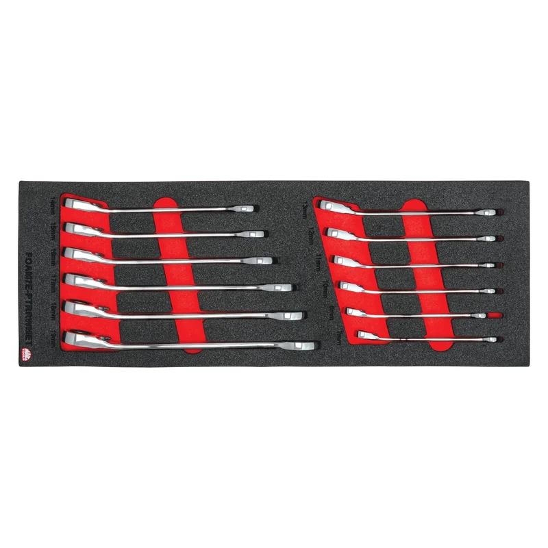 12-PC. Metric Reversible Ratcheting Wrench Foam Set