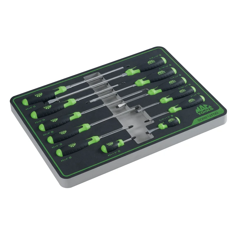 12-PC. Screwdriver Set in Foam Green