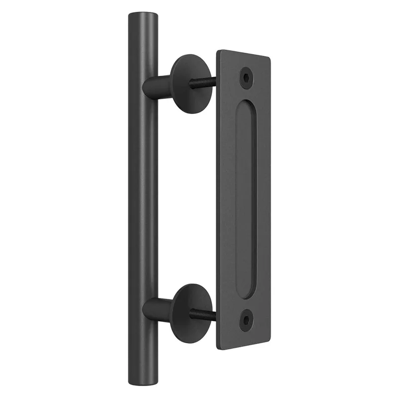 12" Pull and Flush Barn Sliding Door Handle Set - Round Black