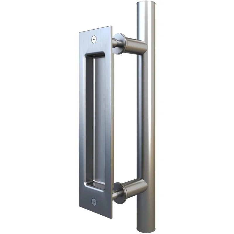 12" Pull and Flush Barn Sliding Door Handle Set - Round SILVER
