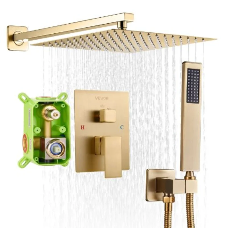 12" Rainfall Shower System with Handheld Spray (Brushed Gold)