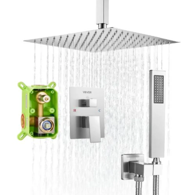 12" Square Ceiling Mount Rainfall Shower System (Brushed Nickel)