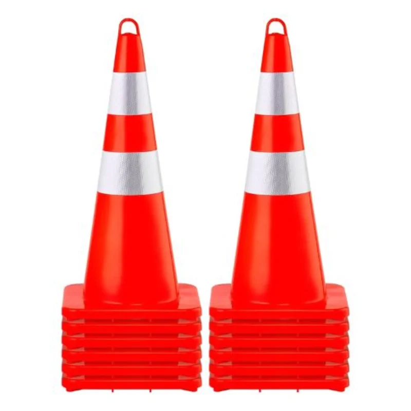 12" x 28" PVC Traffic Cones with Reflective Collars & Weighted Base