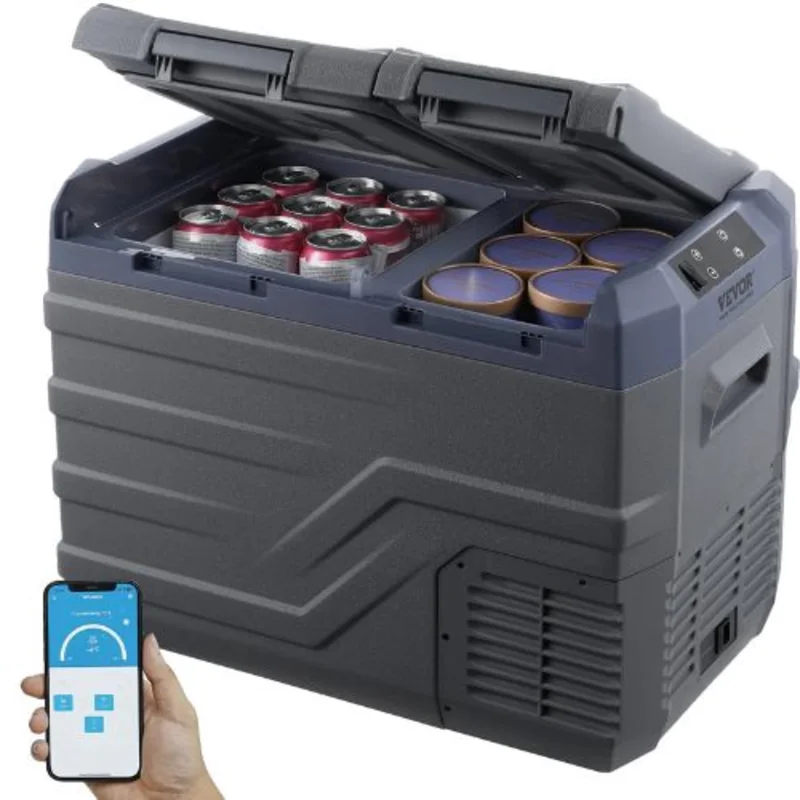 12V 32L Car Refrigerator Dual Zone Freezer -4 to 68 Adjustable 12/24V DC & 100-240V AC for Outdoor Camping & RV Use