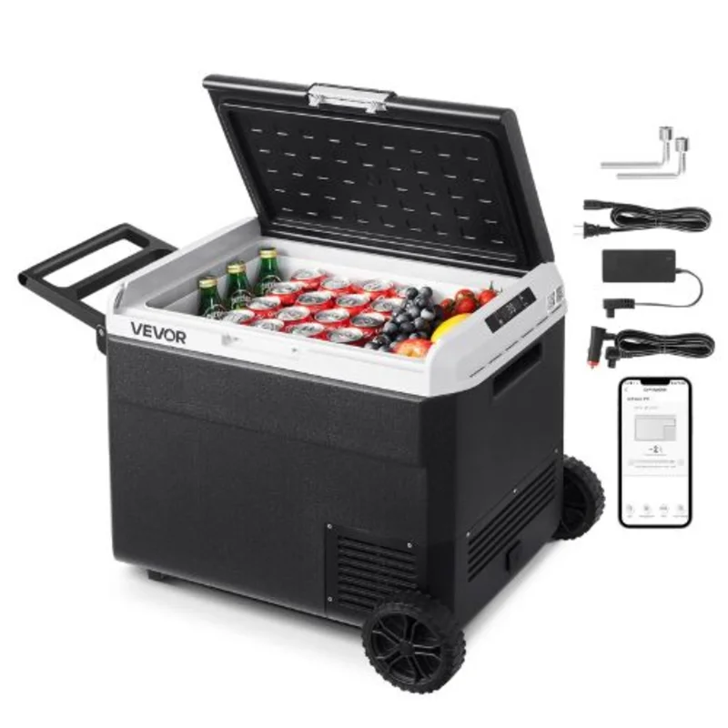 12V Portable Car Refrigerator 63.4QT/60L -4 to 68 Dual Voltage Compressor Freezer with Wheels & Handle for Camping RV & Travel