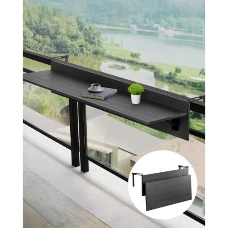 12x32 Inch Folding Balcony Railing Table Outdoor Bar Table 50 lbs Capacity Fits 1" to 4.3" Railings
