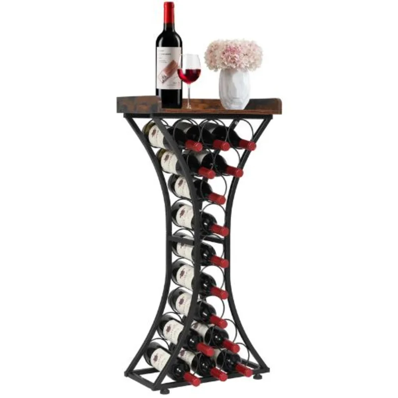 14 Bottles Wine Rack with Wood Tableto Cabinet For Home Bar Kitchen (8 Layers)