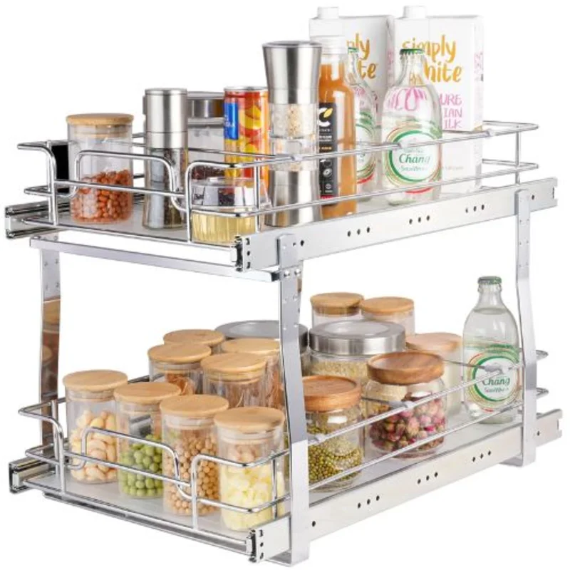 14W21D15H inches Heavy Duty Slide Out Pantry Shelves Steel Roll Out Drawers Sliding for Kitchen LX-C9274