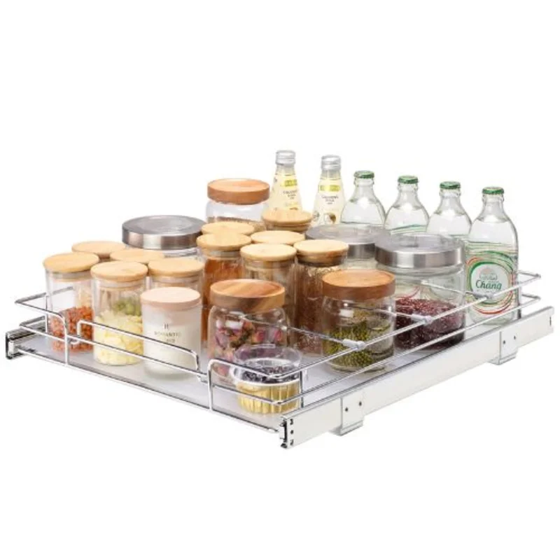 14W21D3.15H inches Heavy Duty Slide Out Pantry Shelves Steel Roll Out Drawers Sliding for Kitchen LX-C9262B