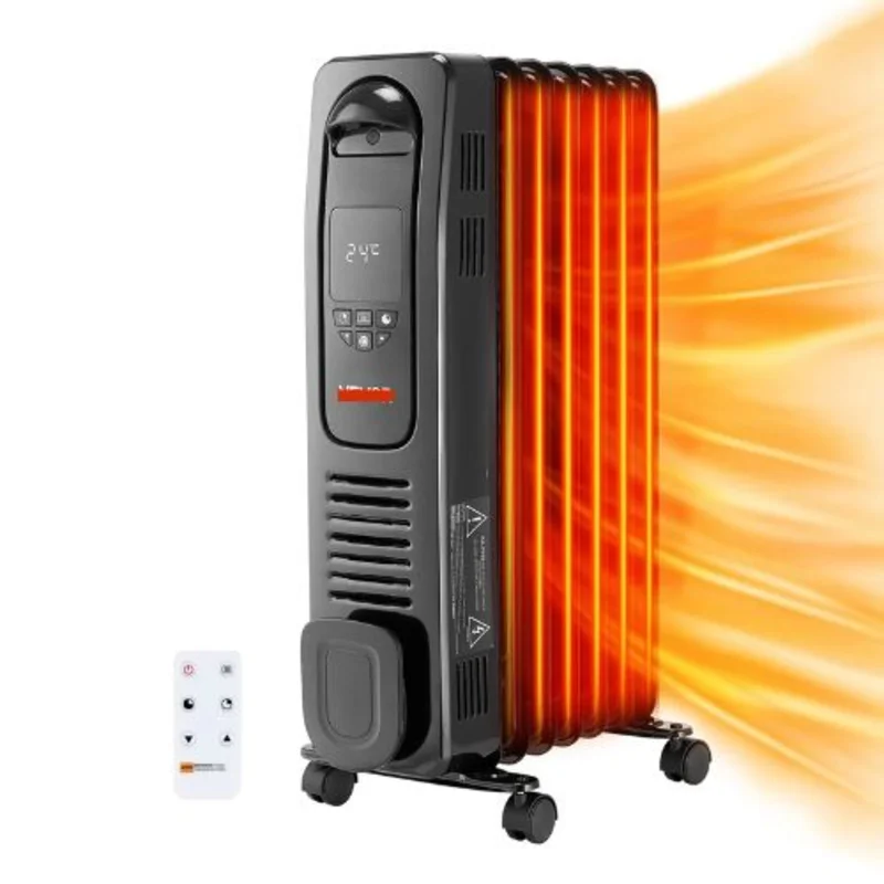 1500W Electric Oil Filled Radiator with Dual U-shaped Heating Tubes for Indoor Black