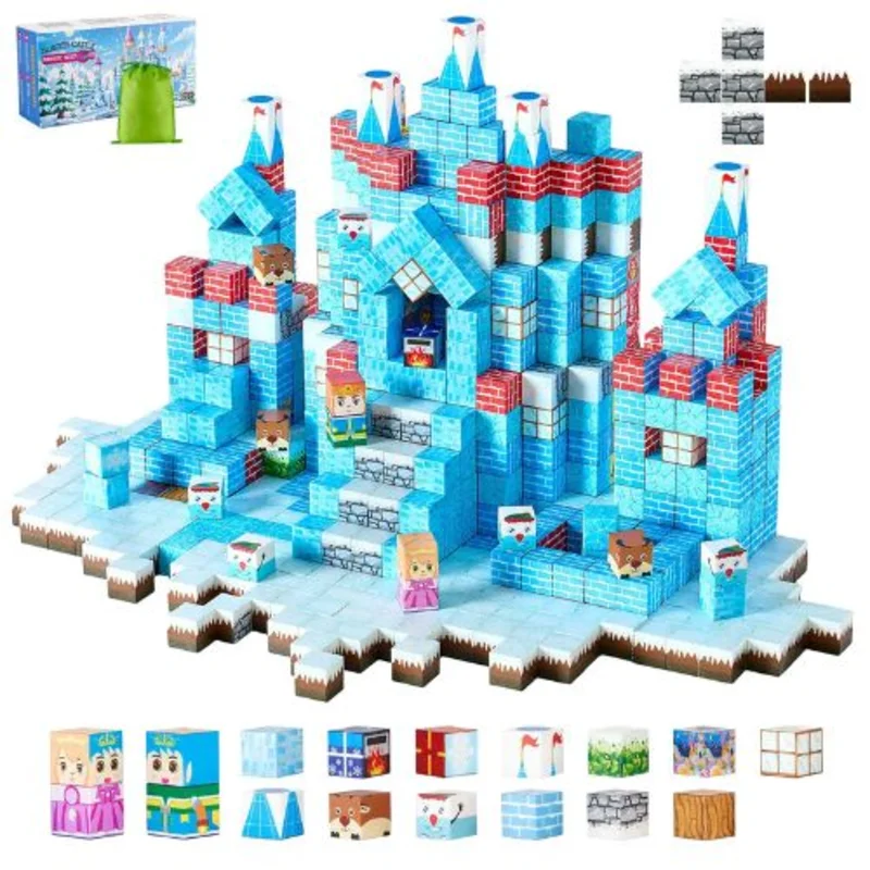 150PCS Magnetic Glacier Castle Blocks, STEM Building Toy for Kids Ages 3+