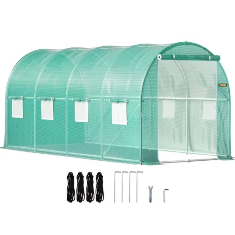 1577 Ft  Portable Plant Hot House with Galvanized Steel Hoops Walk-in Tunnel Greenhouse Green