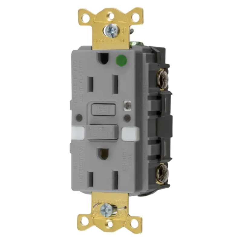 15A 125V 2 Pole 3 Wire Grounding Commercial Hospital Grade with Nightlight GFCI Receptacle GFRST82GYNL